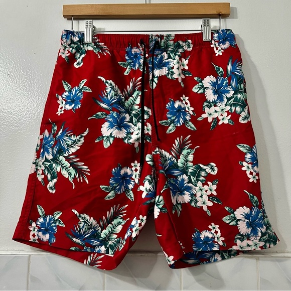 Brooklyn Cloth Other - Brooklyn Cloth Surf Ave Small Red Hawaiian Floral Volley Swim Trunks Shorts